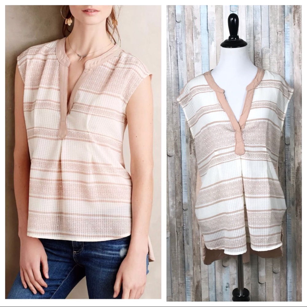 Anthropologie M Geo Stripe Egress Splitneck Top